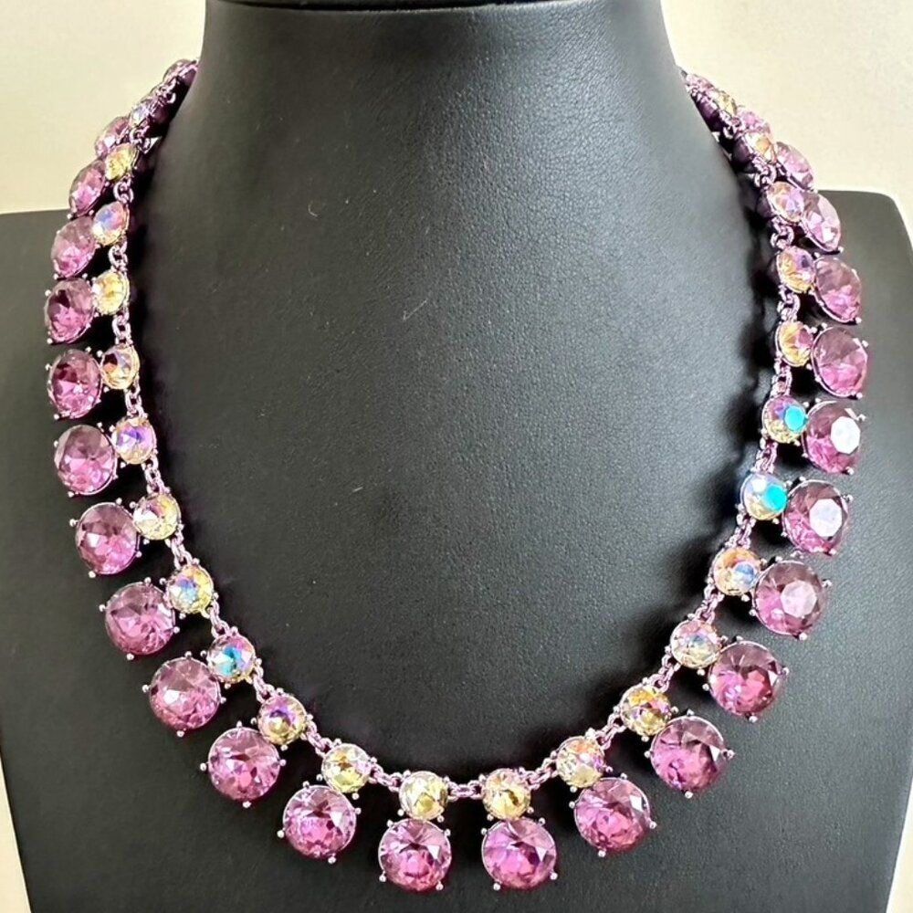 INC International Concepts Purple Double Row Crystal Statement Necklace - NEW - Picture 2 of 9